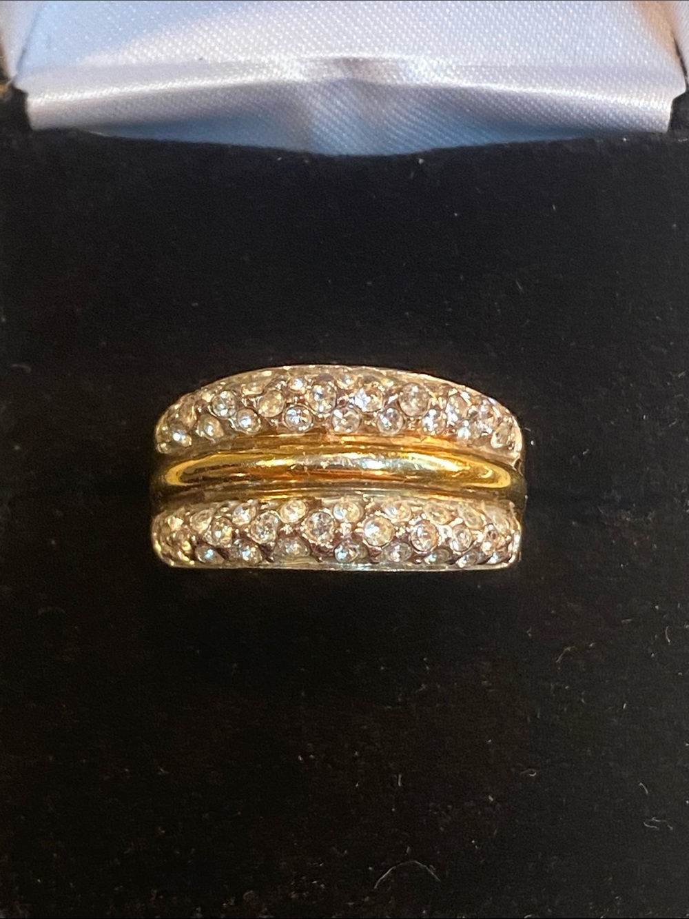 Vintage Gold Plated Pavé Crystal Ring – Size 5.5